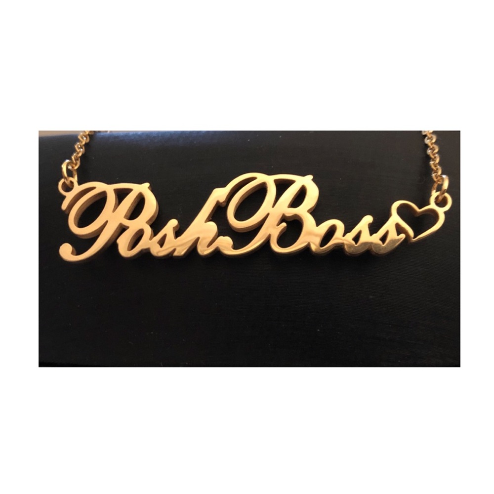 NWT POSHBOSS Gold Plate Stainless Custom Name Necklace Girl Boss